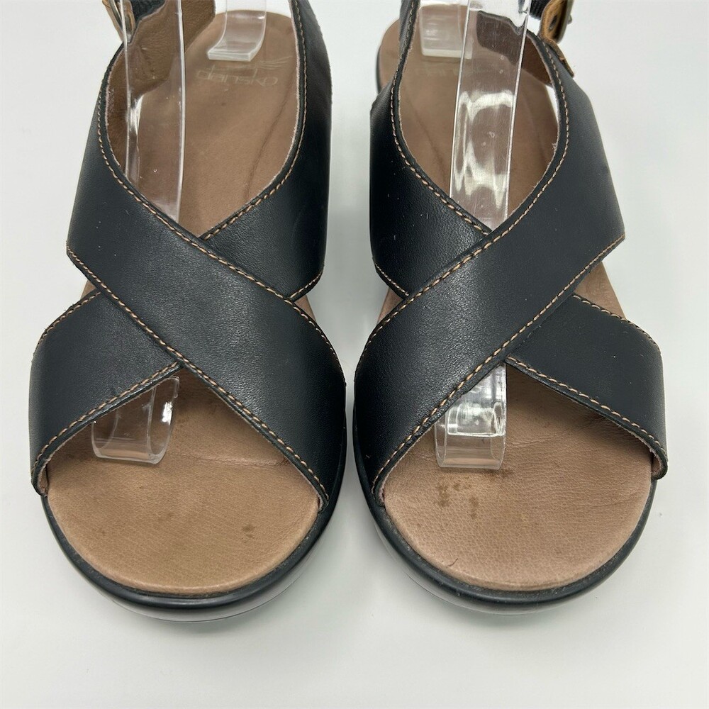 Dansko Jacinda Womens Sandals Black Criss Cross Slingback Wedge Buckle Size 38 - Picture 5 of 13
